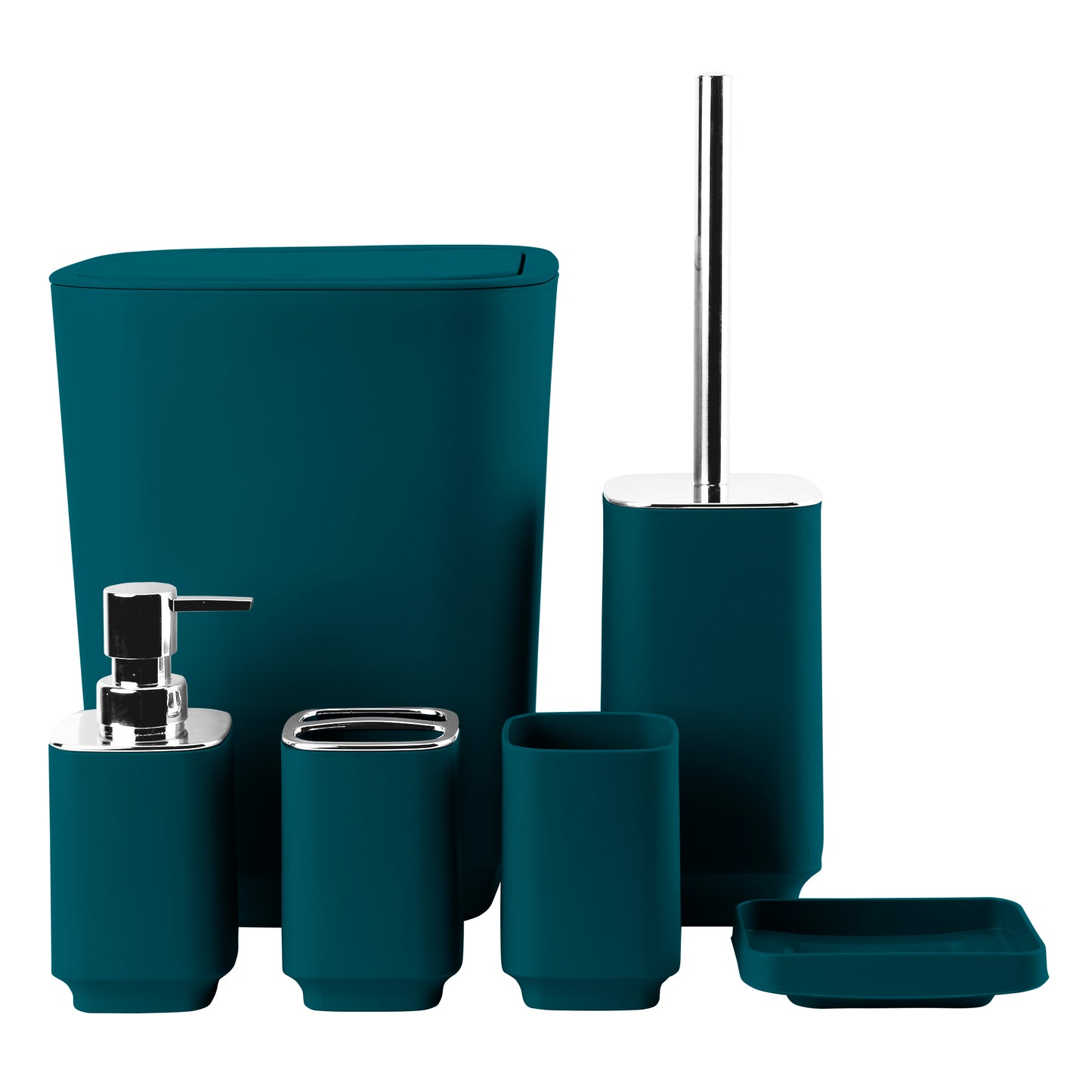6 Pieces Bathroom Accessories- Bathroom Bin And Toilet Brush Set- Durable Toothbrush Holder Cup- Soap Dispenser With Pump- Soap Dish Holder- Modern Trash Can