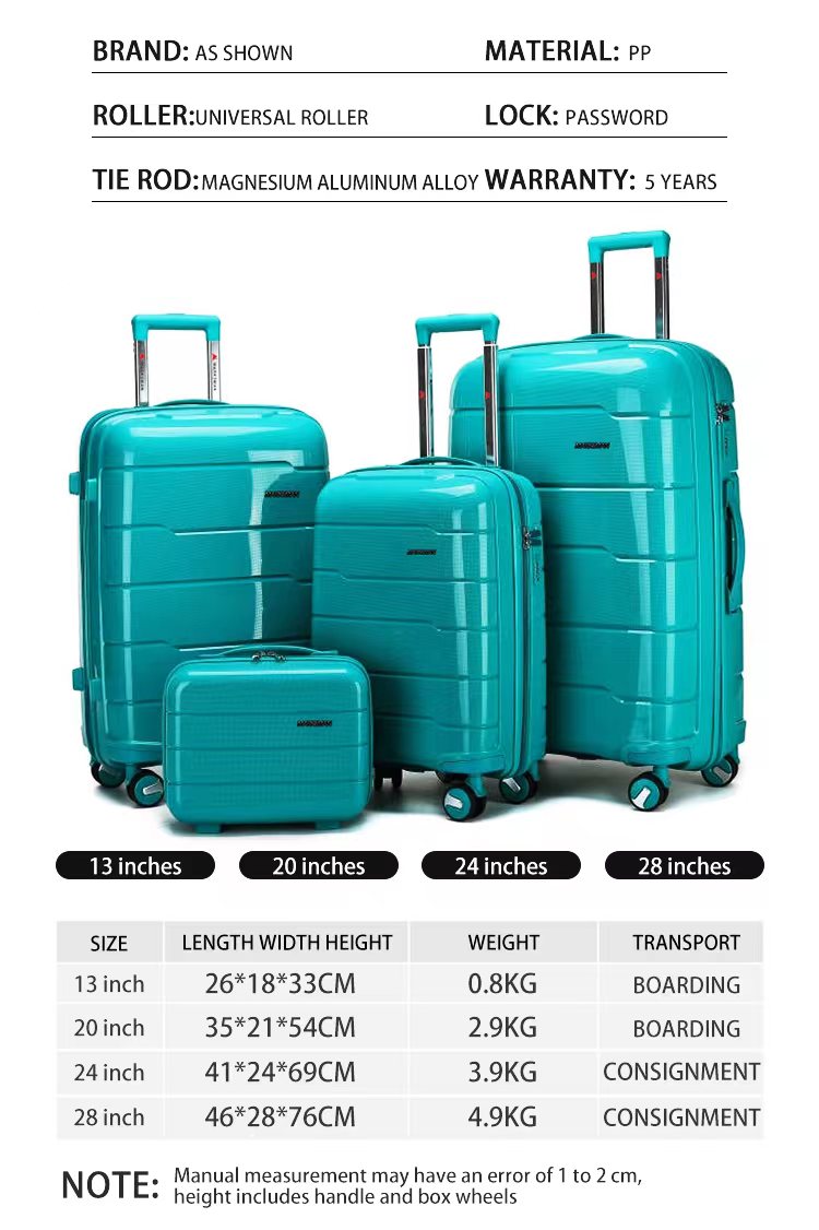 Suitcase Set with 8 Spinner Wheels TSA Lock 20" 24" 28" Travel Trolley Case PC+ABS-M6910