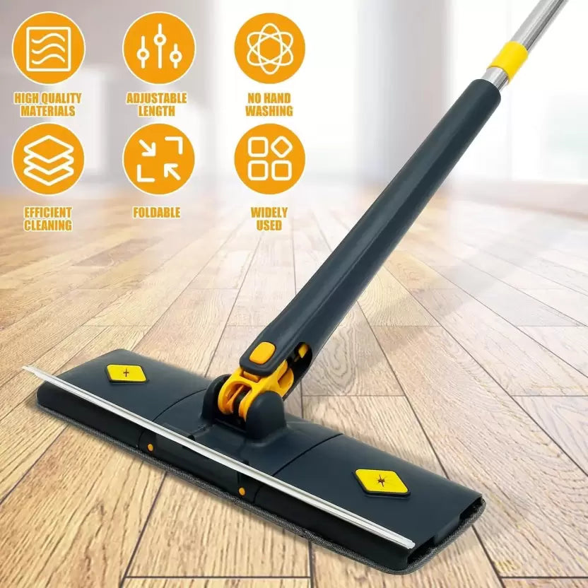 Hands Free Microfiber Flat Mop with Self Wringing, 360 Hands-Free Mop Set ,Flat Mop, Bathroom Kitchen Mop with Reusable Washable Cleaning Pads, 360 Rotating
