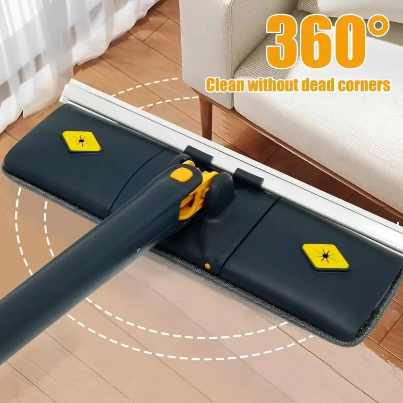 Hands Free Microfiber Flat Mop with Self Wringing, 360 Hands-Free Mop Set ,Flat Mop, Bathroom Kitchen Mop with Reusable Washable Cleaning Pads, 360 Rotating