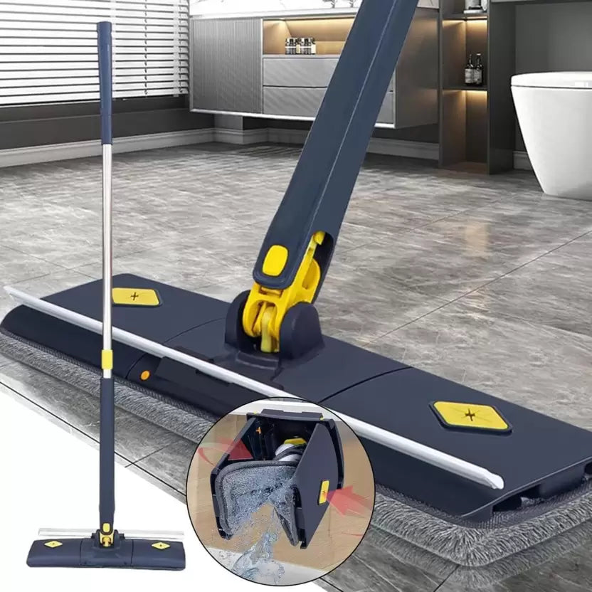 Hands Free Microfiber Flat Mop with Self Wringing, 360 Hands-Free Mop Set ,Flat Mop, Bathroom Kitchen Mop with Reusable Washable Cleaning Pads, 360 Rotating