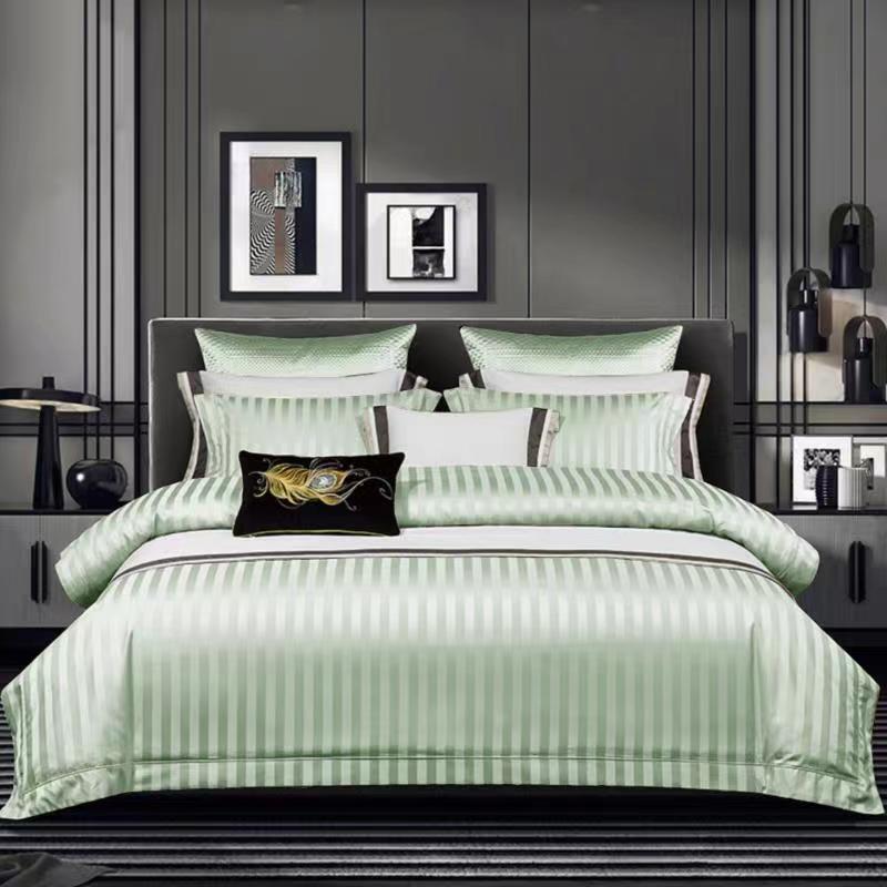 Satin Stripe Bed Duvet Cover Included Fitted Sheet (Duble) (King) (Super King)