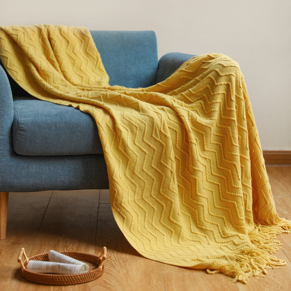 Elegant Nordic Blankets Tassel Knitted Sofa Cover Home Decorate Bedsheet Throw Blanket Cashmere Khaki Tapestry for Summer-deep blue,127x160 cm