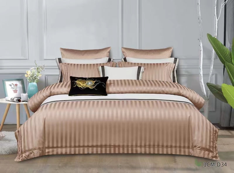 Satin Stripe Bed Duvet Cover Included Fitted Sheet (Duble) (King) (Super King)