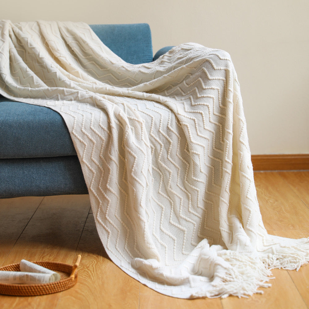 Elegant Nordic Blankets Tassel Knitted Sofa Cover Home Decorate Bedsheet Throw Blanket Cashmere Khaki Tapestry for Summer-deep blue,127x160 cm