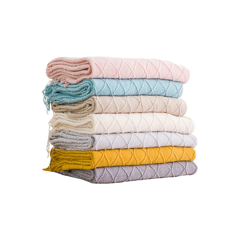 Elegant Nordic Blankets Tassel Knitted Sofa Cover Home Decorate Bedsheet Throw Blanket Cashmere Khaki Tapestry for Summer-deep blue,127x160 cm