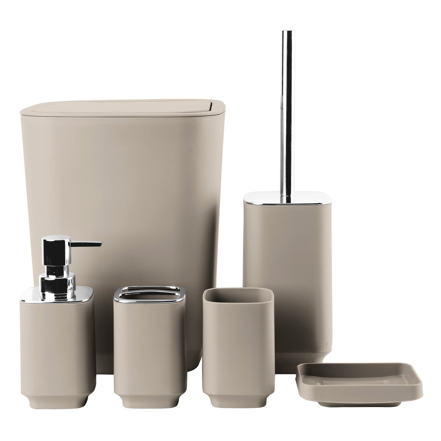 6 Pieces Bathroom Accessories- Bathroom Bin And Toilet Brush Set- Durable Toothbrush Holder Cup- Soap Dispenser With Pump- Soap Dish Holder- Modern Trash Can