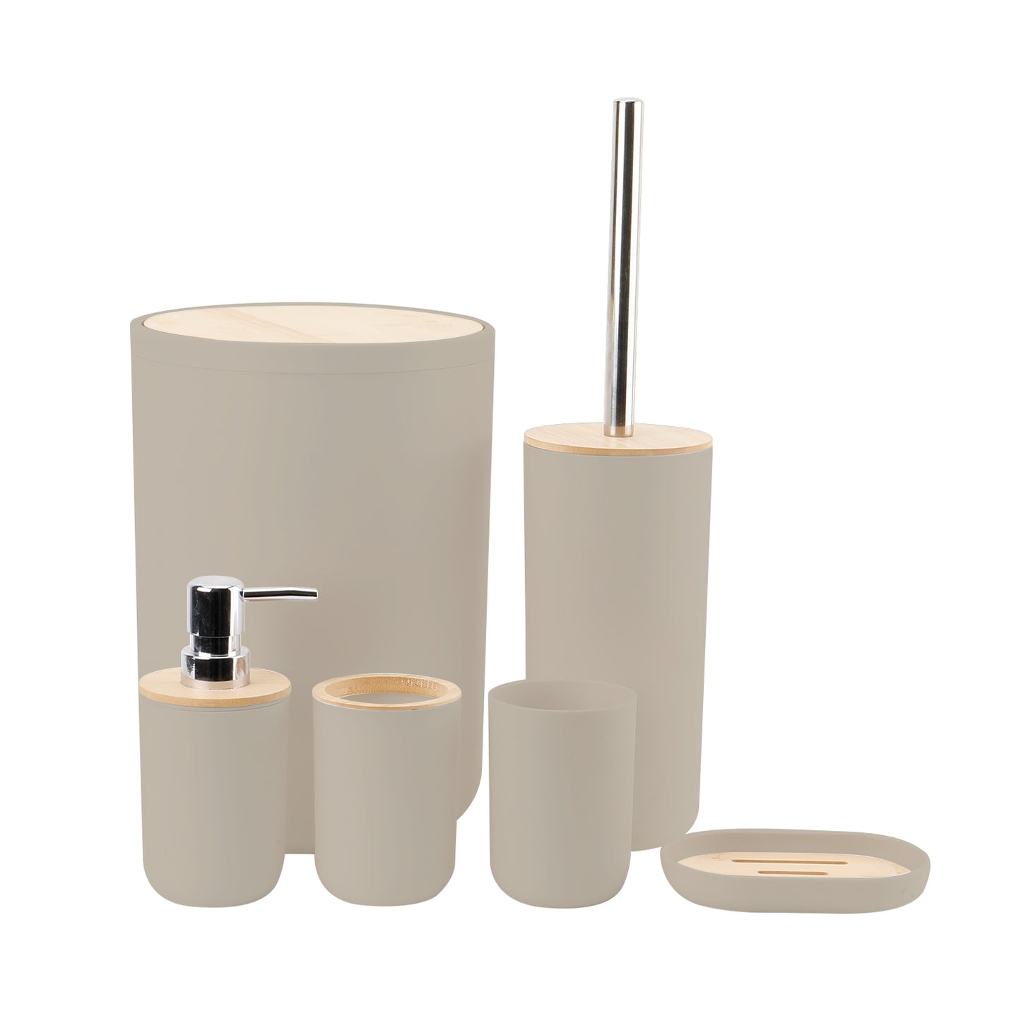 6 Pieces Bathroom Accessories- Bathroom Bin And Toilet Brush Set- Durable Toothbrush Holder Cup- Soap Dispenser With Pump- Soap Dish Holder- Modern Trash Can