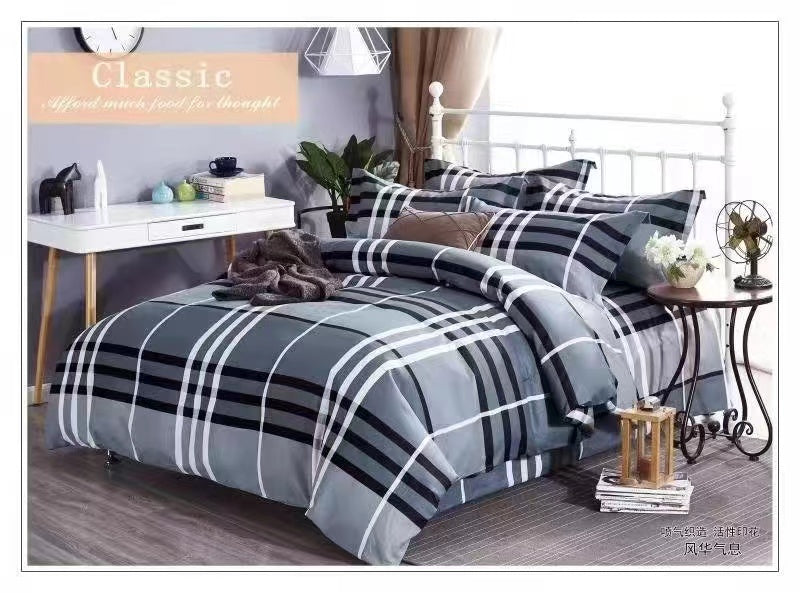 4 Piece  (Double)  Bedding Set 3D Design Duvet Cover Set Microfibre Printed Bedding Set with Pillow Cases and Extra Fitted Sheet Hypoallergenic
