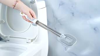 Silicone Toilet Brush and Holder Set, Deep Cleaning Bowl Toilet Brush with Soft Flexible Bristles and No-Slip Plastic Handle