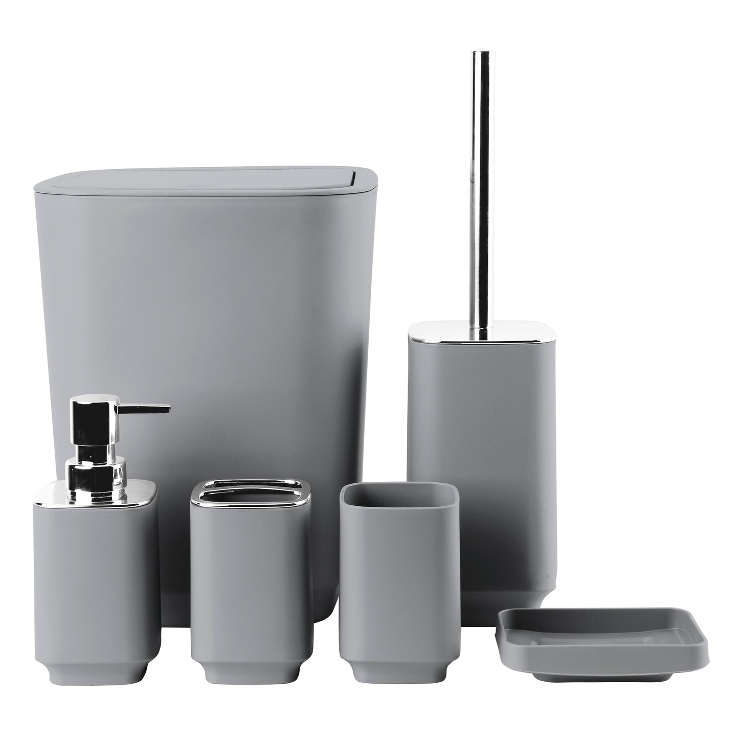 6 Pieces Bathroom Accessories- Bathroom Bin And Toilet Brush Set- Durable Toothbrush Holder Cup- Soap Dispenser With Pump- Soap Dish Holder- Modern Trash Can