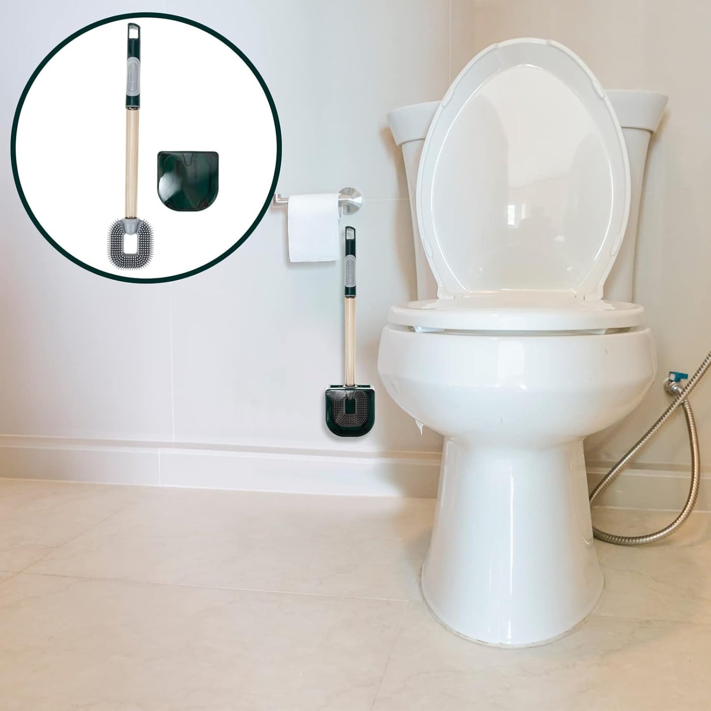 Silicone Toilet Brush and Holder Set, Deep Cleaning Bowl Toilet Brush with Soft Flexible Bristles and No-Slip Plastic Handle