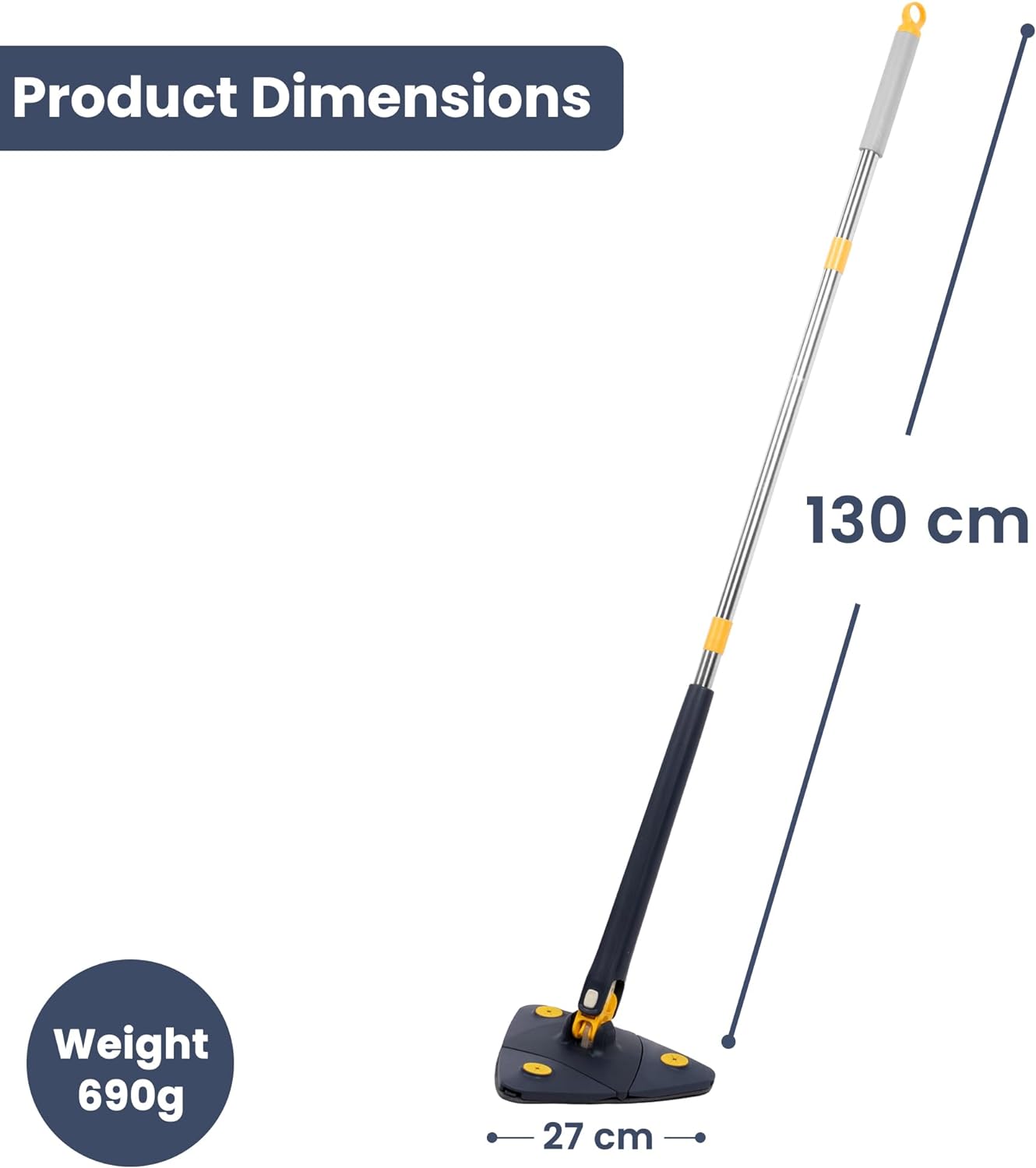 360° Rotating Triangular Cleaning Mop for Walls Triangle Mop with Extra Microfibre Absorbent Head Automatic Water Squeezing and Extendable Handle Wet Dry Floor Ceiling Window Cleaning