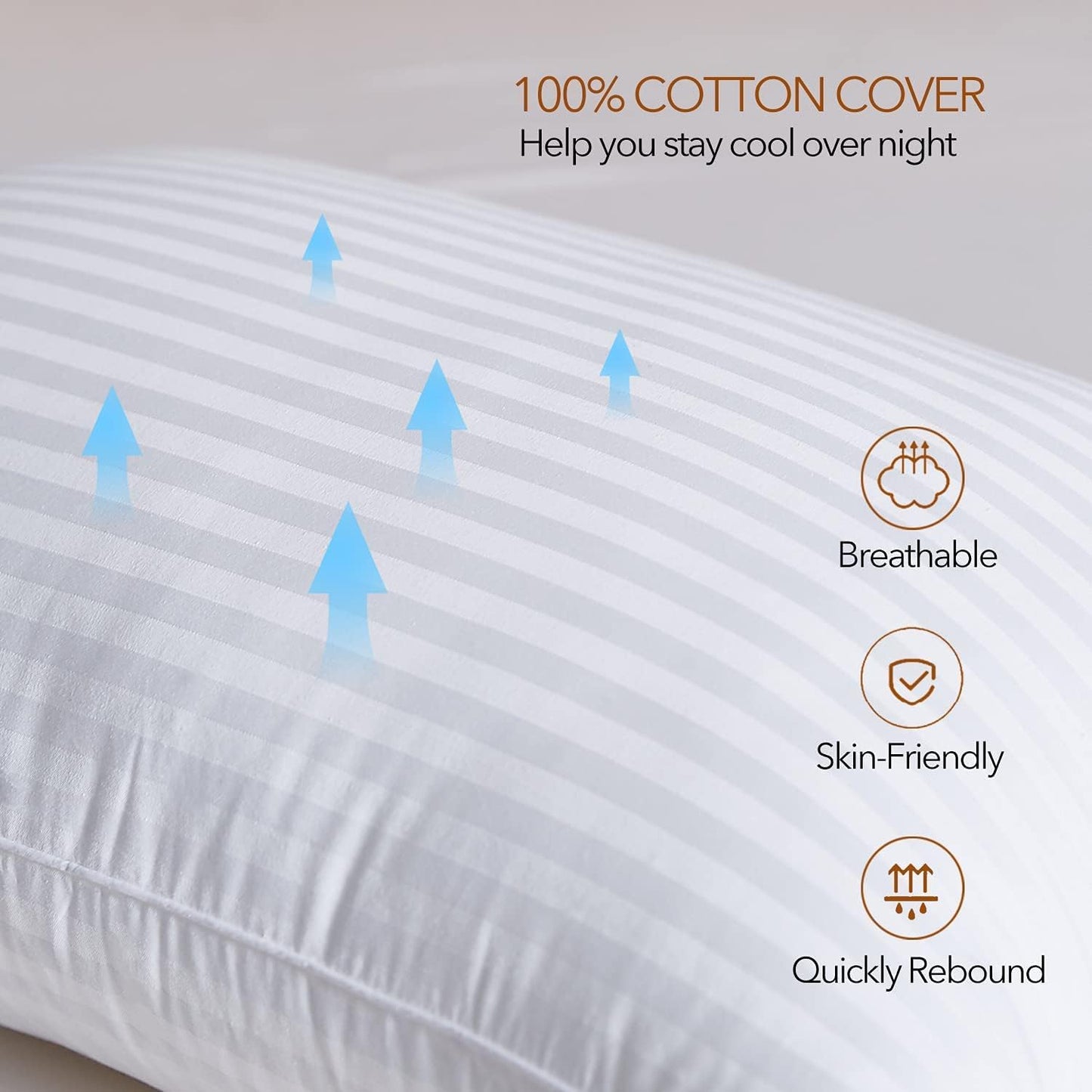 Home Pillows 2 Pack Hotel Quality Pillows Side Sleeper Bounce Back Bed Pillow Quick Rebound & Dust Proof Resistant Premium Filled Hotel Pillows Pack of 2, 100% Hypoallergenic Ultra Soft Microfibre Filling (50x75cm)