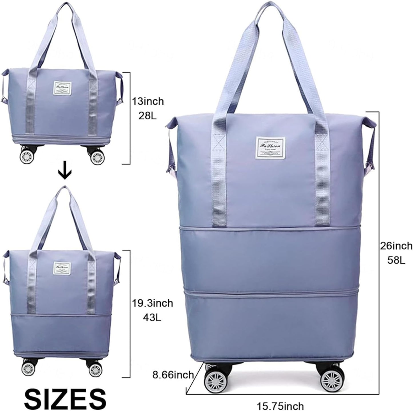 Duffle Bag for Travel with Wheels Expandable and Removable Wheels