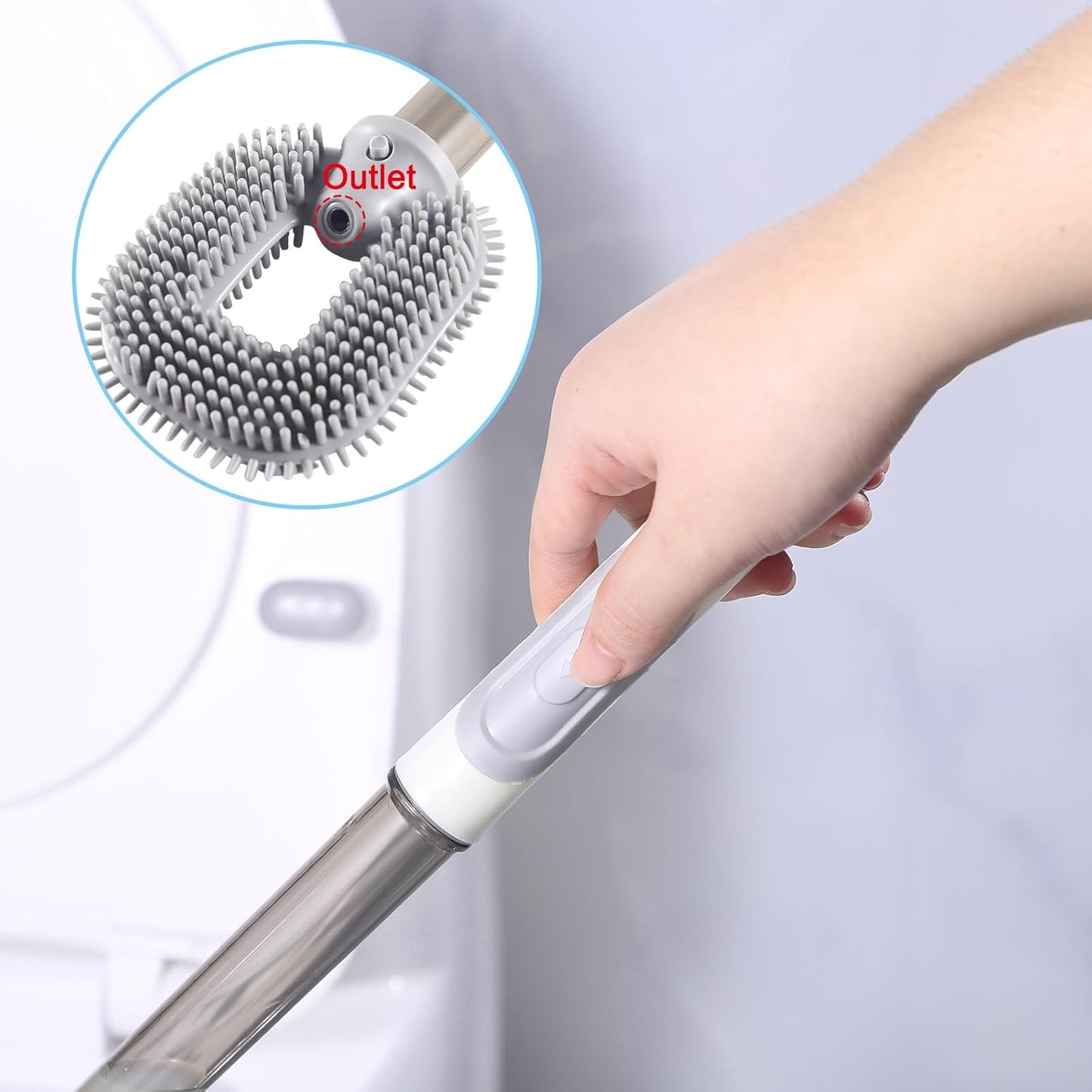 Silicone Toilet Brush and Holder Set, Deep Cleaning Bowl Toilet Brush with Soft Flexible Bristles and No-Slip Plastic Handle