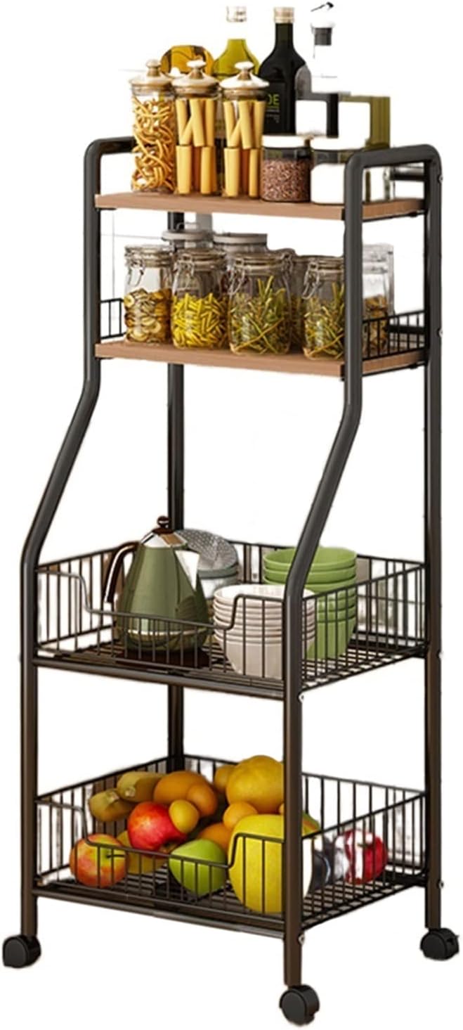 Vegetable Storage Rack,kitchen Trolley,Vegetable Trolley on Wheels,5-4 Tier Kitchen Vegetable Storage Trolley Black Metal