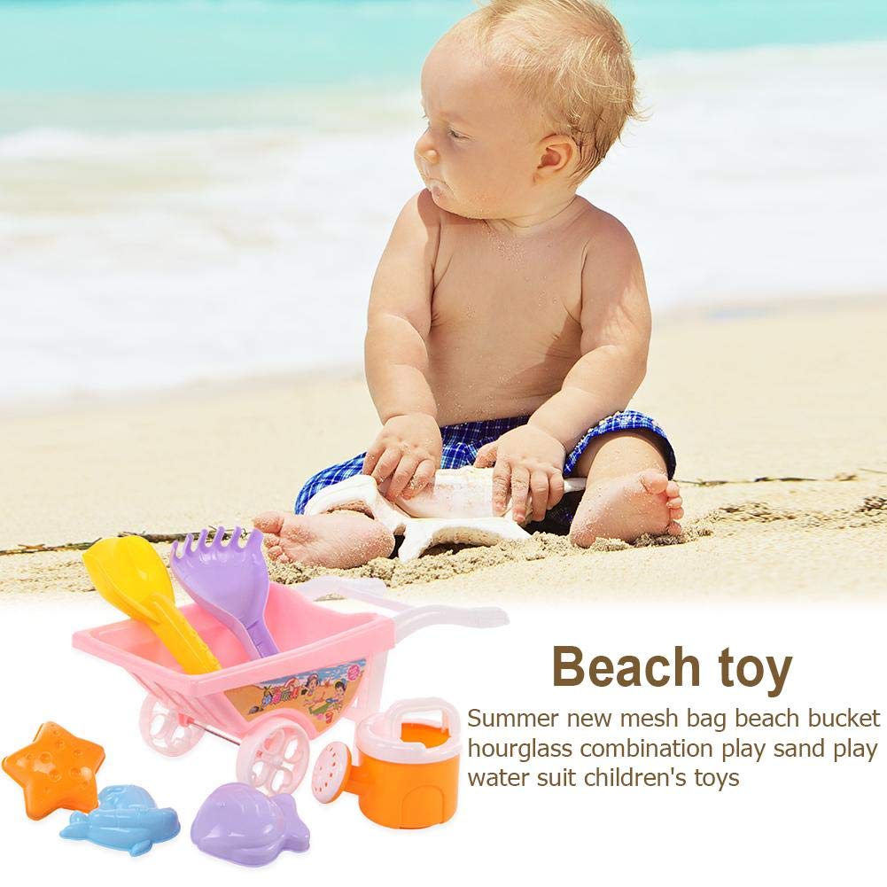 Beach Toy Set Wheelbarrow ,Wheelbarrow Beach Toy, Beach Sand Toy with Reusable Mesh Bag, Sand Water Wheel, Molds, , Beach Shovels Rakes Tool Kit, Beach Toys for Water Play