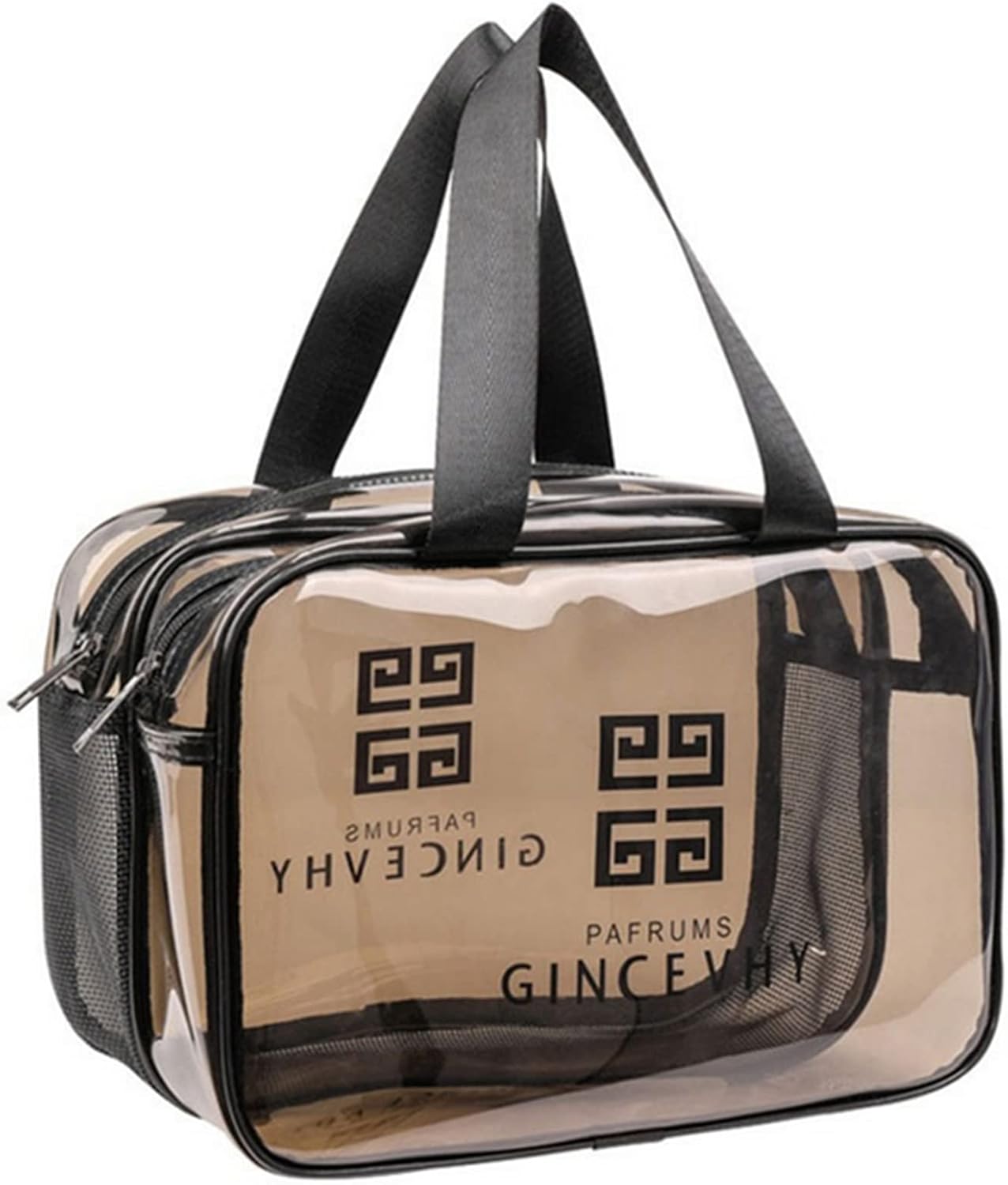 Clear Makeup Bag, Waterproof Makeup Bag ,Large Waterproof Clear Travel Bag for Toiletries - Transparent Makeup Bag with Double Zipper Design - TSA Compliant Carry-On for Men and Women - Stylish Black Trim