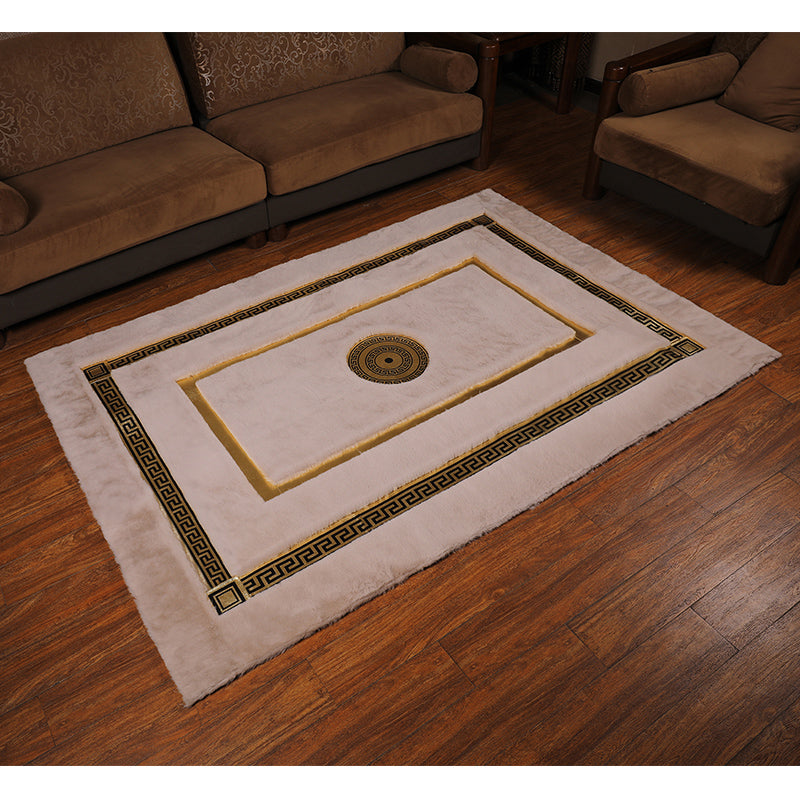 Faux Fur Rabbit Rug Ultra Soft With Gold Fur Rug, Shaggy And Leather Carpet 160x230