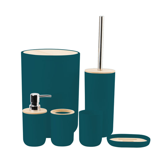 6 Pieces Bathroom Accessories- Bathroom Bin And Toilet Brush Set- Durable Toothbrush Holder Cup- Soap Dispenser With Pump- Soap Dish Holder- Modern Trash Can