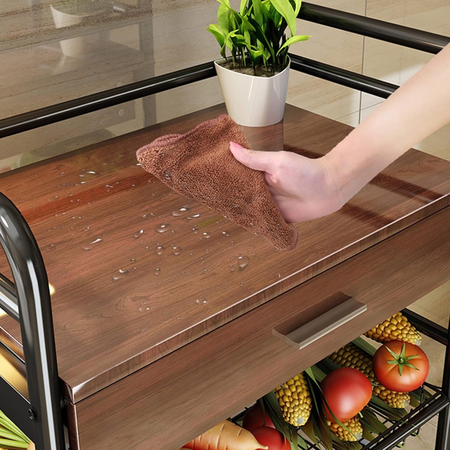 Vegetable Storage Rack,kitchen Trolley,Vegetable Trolley on Wheels,5-4 Tier Kitchen Vegetable Storage Trolley Black Metal