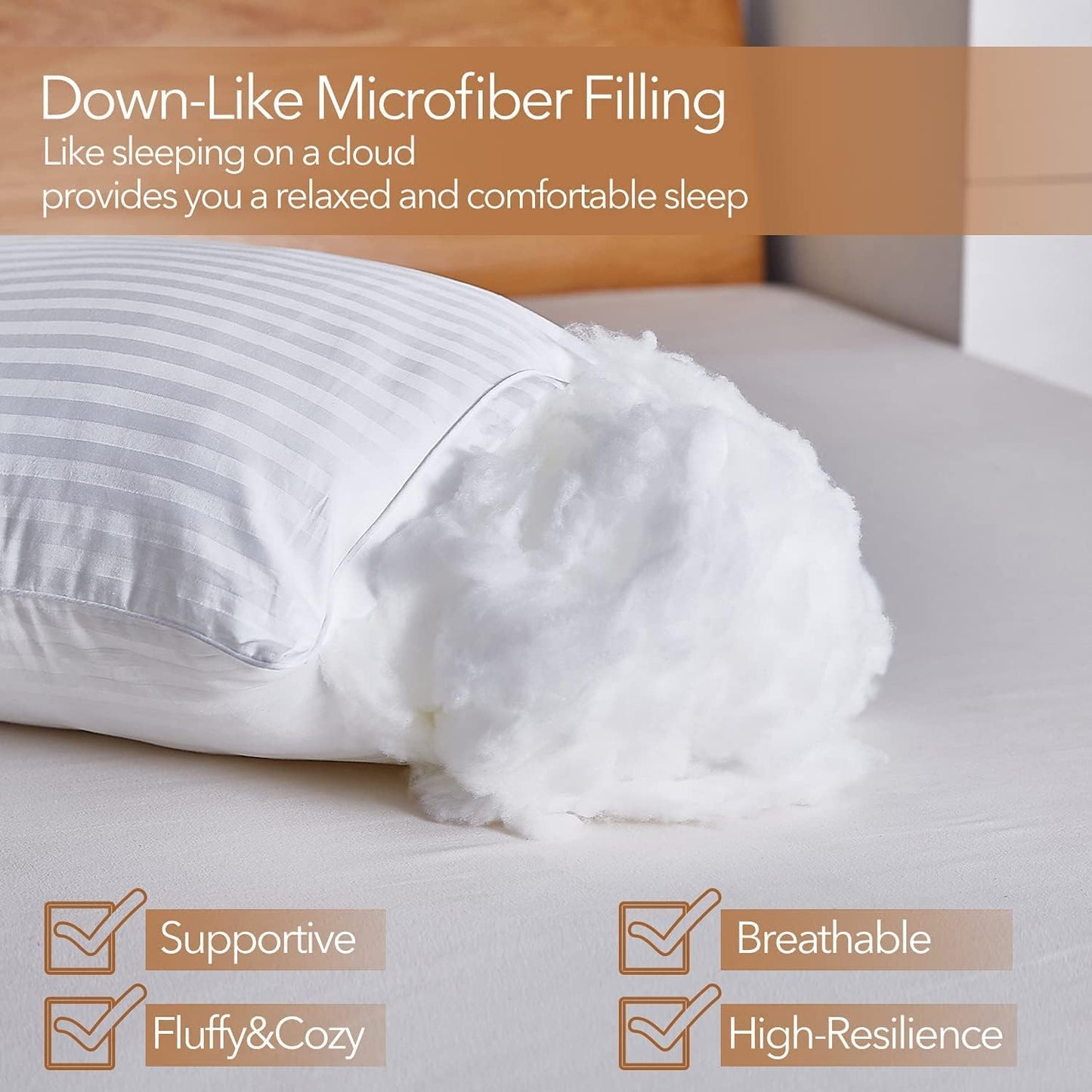 Home Pillows 2 Pack Hotel Quality Pillows Side Sleeper Bounce Back Bed Pillow Quick Rebound & Dust Proof Resistant Premium Filled Hotel Pillows Pack of 2, 100% Hypoallergenic Ultra Soft Microfibre Filling (50x75cm)