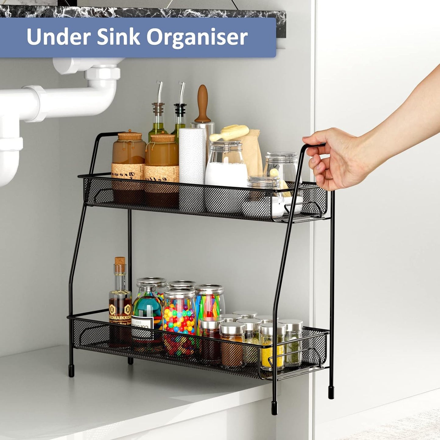 2 Tier Bathroom organiser - 17D x 36W x 33H CM Small Bathroom Counter Storage Kitchen Storage & Organisation for Countertop Home and Office