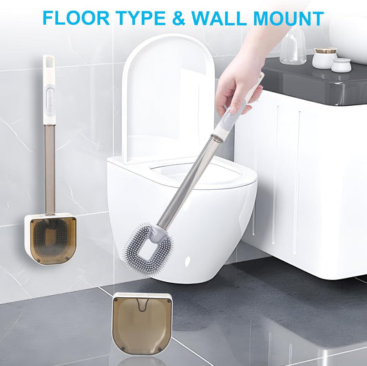 Silicone Toilet Brush and Holder Set, Deep Cleaning Bowl Toilet Brush with Soft Flexible Bristles and No-Slip Plastic Handle
