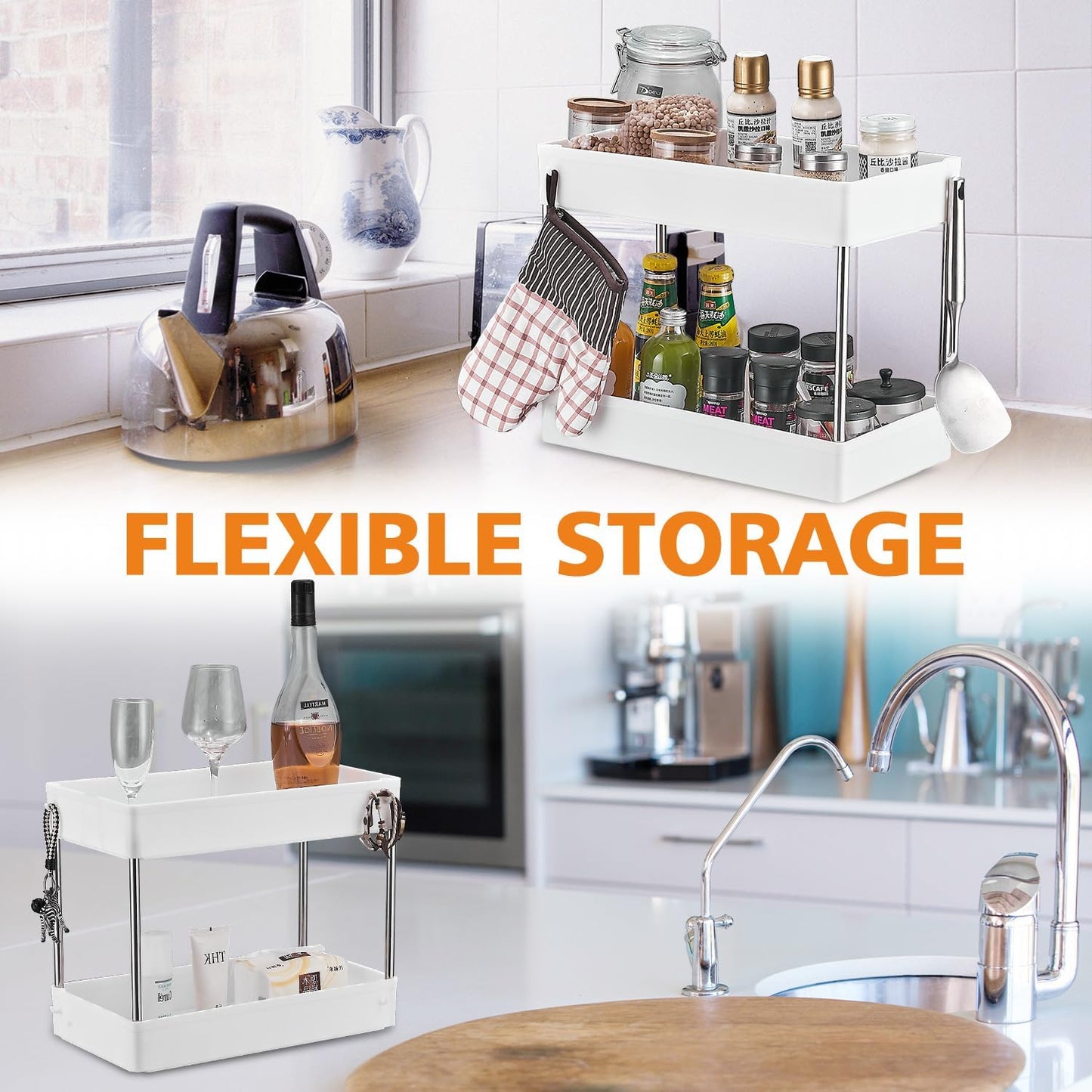 Bath Rack ,Kitchen Trolley on Wheels 4-Tier, Narrow Utility Kitchen Cart Vegetable Rack Bathroom Trolley, Space-Saving Storage Trolley on Wheels for Office, Kitchen, Bathroom, 40 x 22 x 86 cm, White