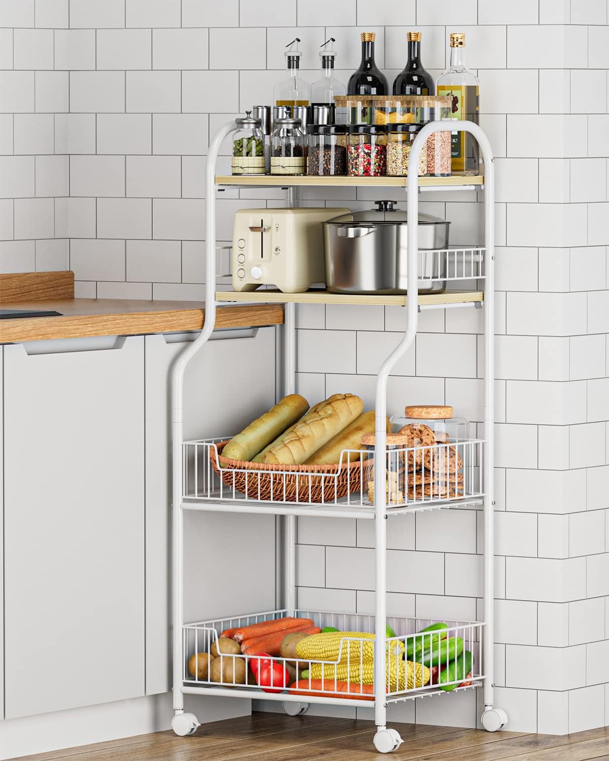 Vegetable Storage Rack,kitchen Trolley,Vegetable Trolley on Wheels,5-4 Tier Kitchen Vegetable Storage Trolley Black Metal