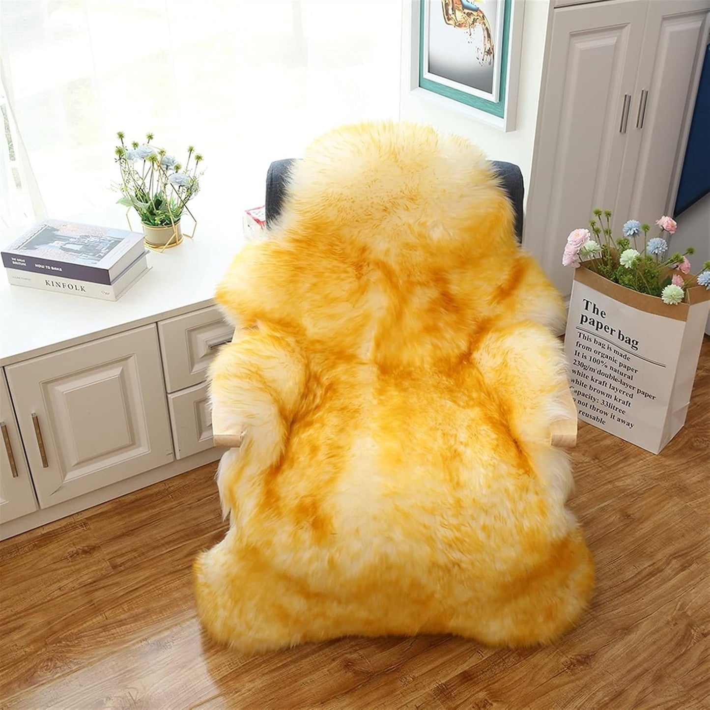 Real Genuine Sheepskin Rug Natural Sheepskin Throw Real Full Sheepskin Rugs Fluffy Fur Rug Authentic Sheepskin Seat Covers For Chairs Sheepskin Seat Pads Cushion White (70X100cm)(Double: 210x80cm)