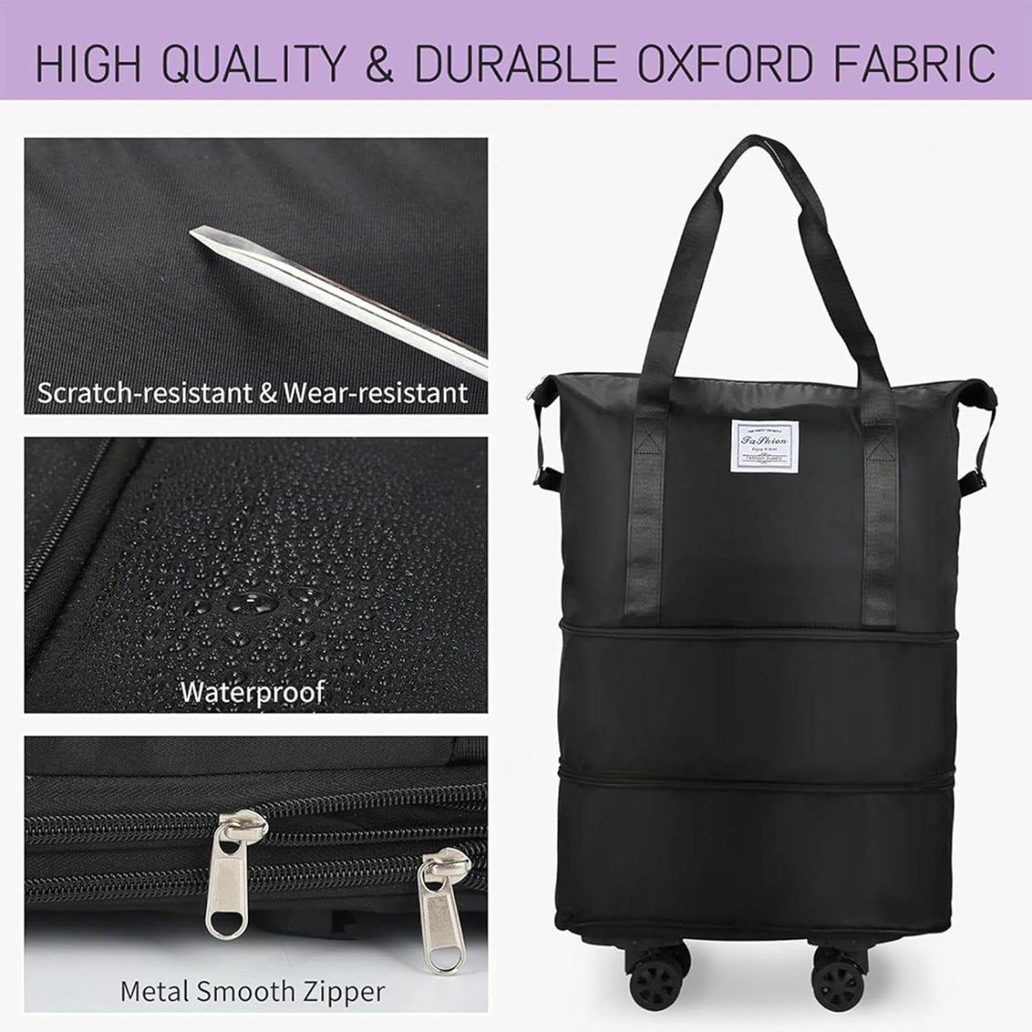 Duffle Bag for Travel with Wheels Expandable and Removable Wheels