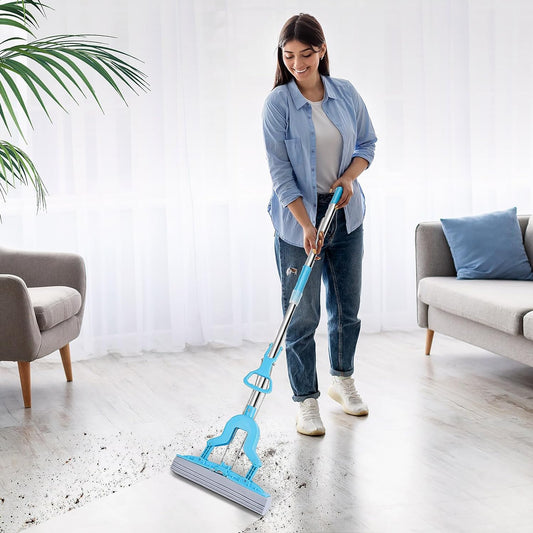 Sponge Mop with Telescopic Handle, Inbuilt Wringer and Highly-Absorbent PVA Sponge - Floor Cleaning Mop for Kitchen, Bathroom and Around the Home