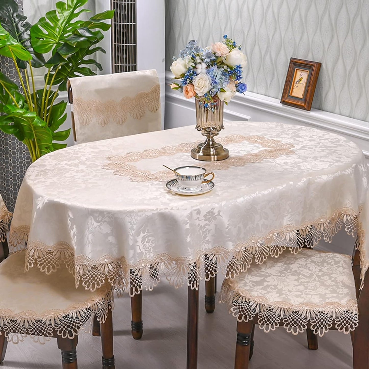 Tablecloth Flower Pattern Polyester Table Cloth Spill Proof Wrinkle Resistant Soft Table Cover