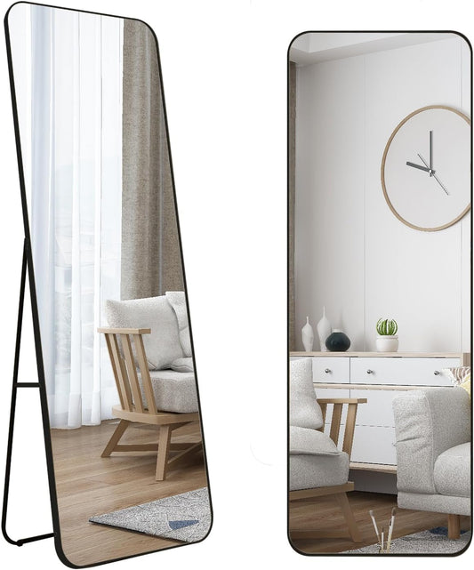 Full Length Mirror 148 x 36 cm, Free Standing Floor Mirror, Wall Mounted Black Frame Hang Large Body Mirror for Dressing Room