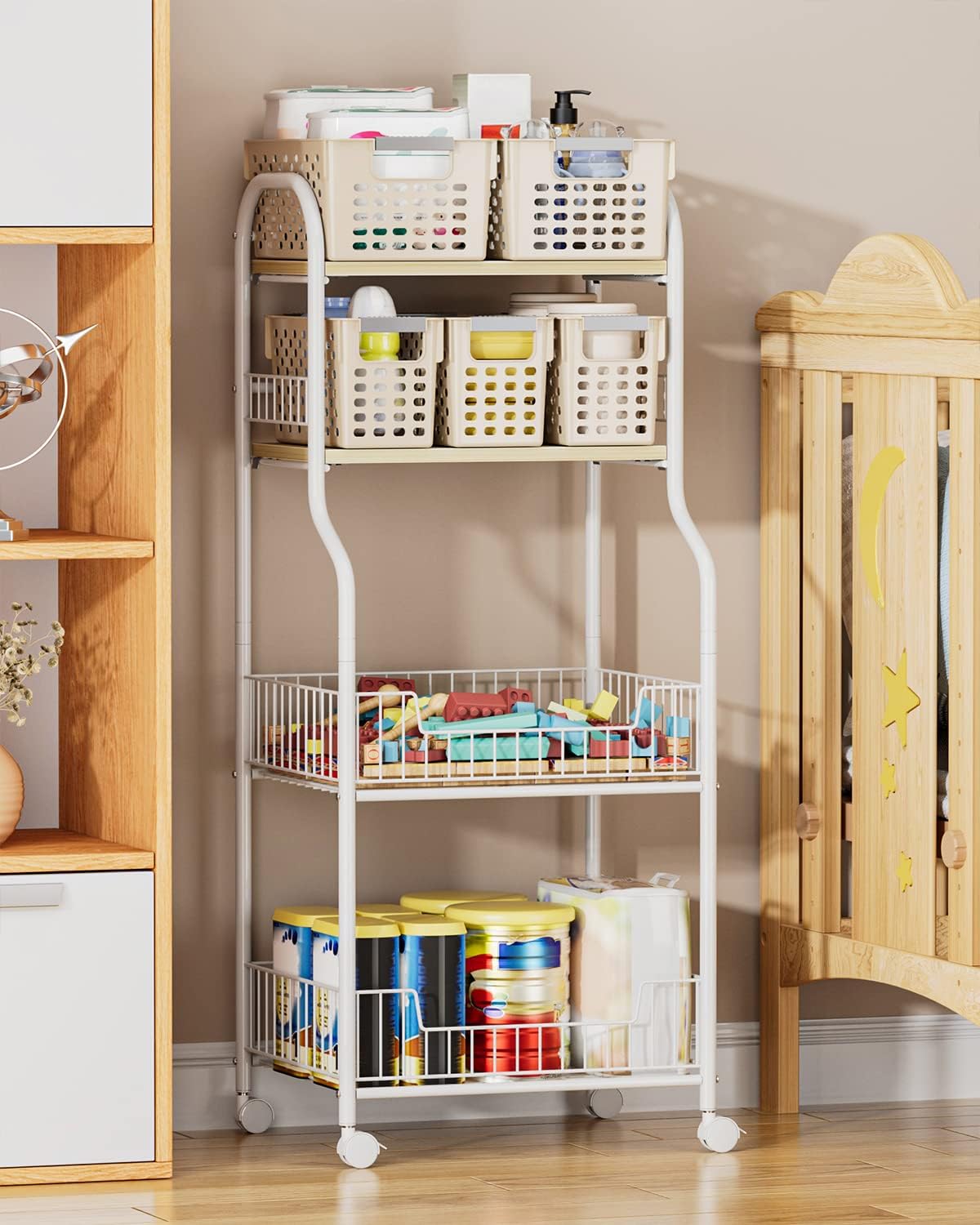 Vegetable Storage Rack,kitchen Trolley,Vegetable Trolley on Wheels,5-4 Tier Kitchen Vegetable Storage Trolley Black Metal