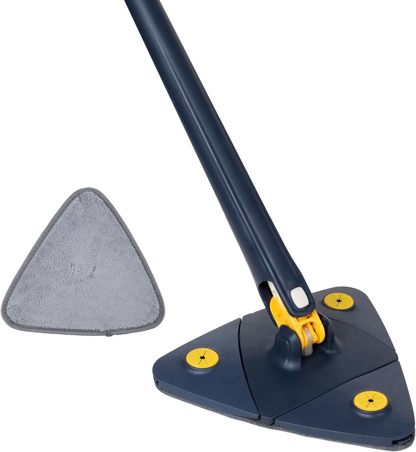 360° Rotating Triangular Cleaning Mop for Walls Triangle Mop with Extra Microfibre Absorbent Head Automatic Water Squeezing and Extendable Handle Wet Dry Floor Ceiling Window Cleaning