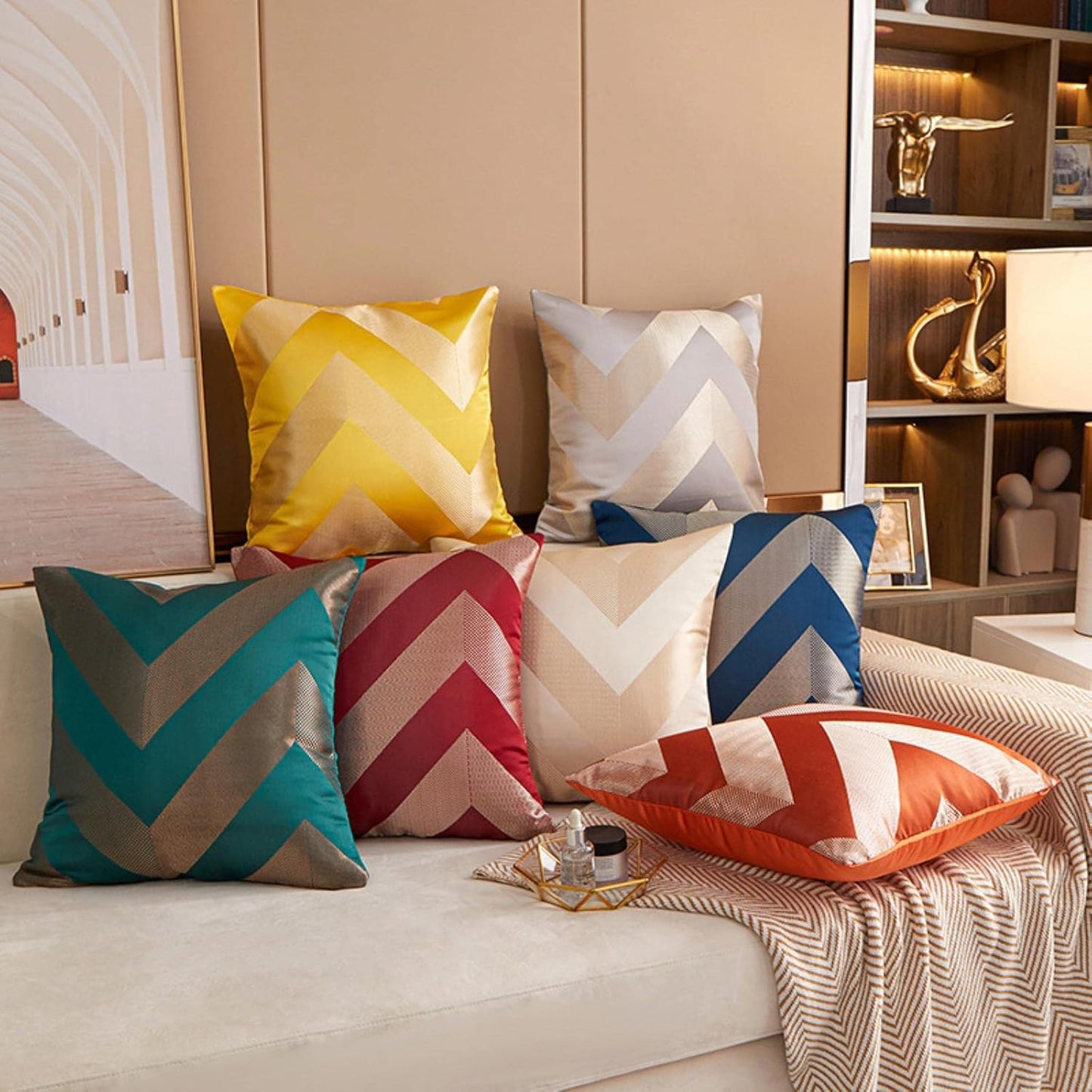 Satin Cushion Cover Nordic Pillow Case Geometry Silky Home Decor 45x45