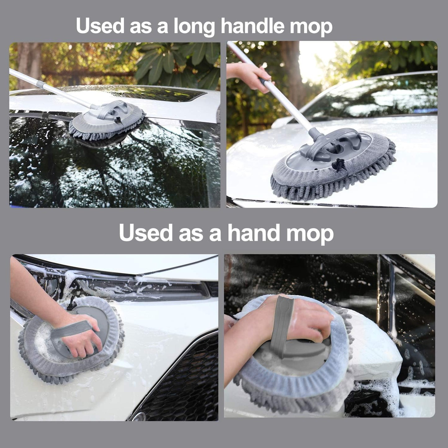 Microfibre Car Dust Mop with Extendable Use Lint-Free Scratch-Free Cleaning Brush Cleaning Tool Grey