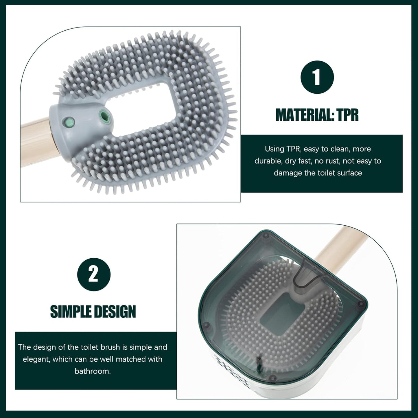Silicone Toilet Brush and Holder Set, Deep Cleaning Bowl Toilet Brush with Soft Flexible Bristles and No-Slip Plastic Handle