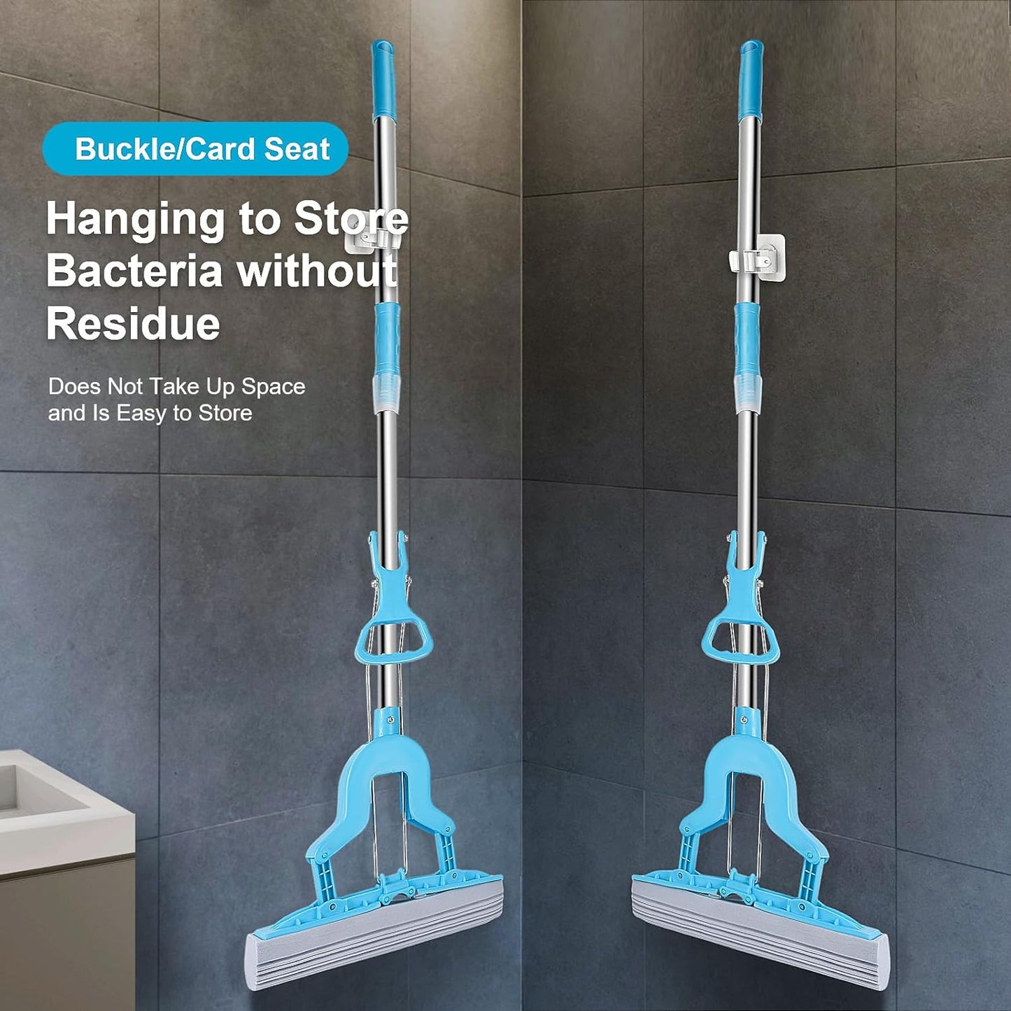 Sponge Mop with Telescopic Handle, Inbuilt Wringer and Highly-Absorbent PVA Sponge - Floor Cleaning Mop for Kitchen, Bathroom and Around the Home