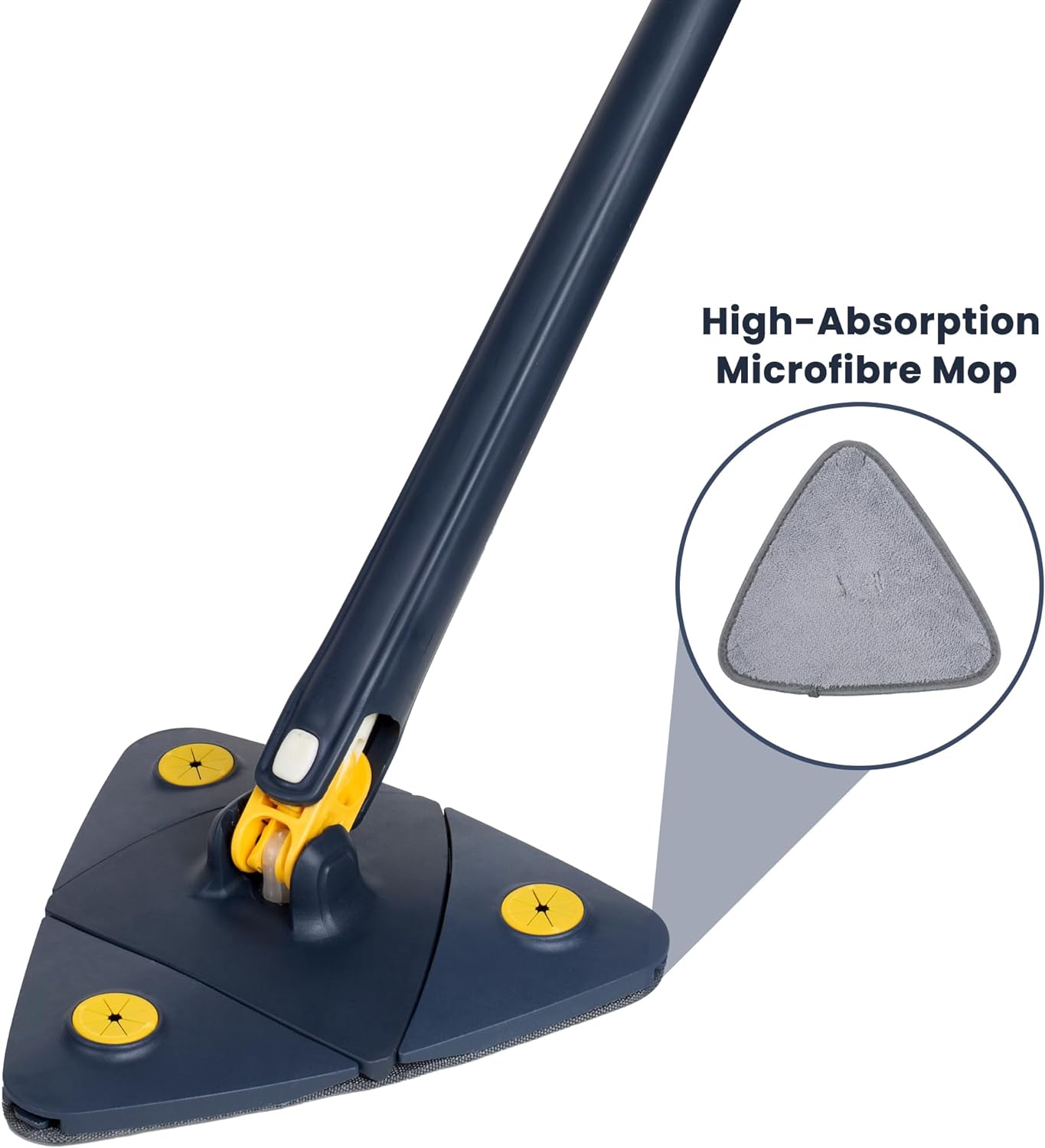 360° Rotating Triangular Cleaning Mop for Walls Triangle Mop with Extra Microfibre Absorbent Head Automatic Water Squeezing and Extendable Handle Wet Dry Floor Ceiling Window Cleaning