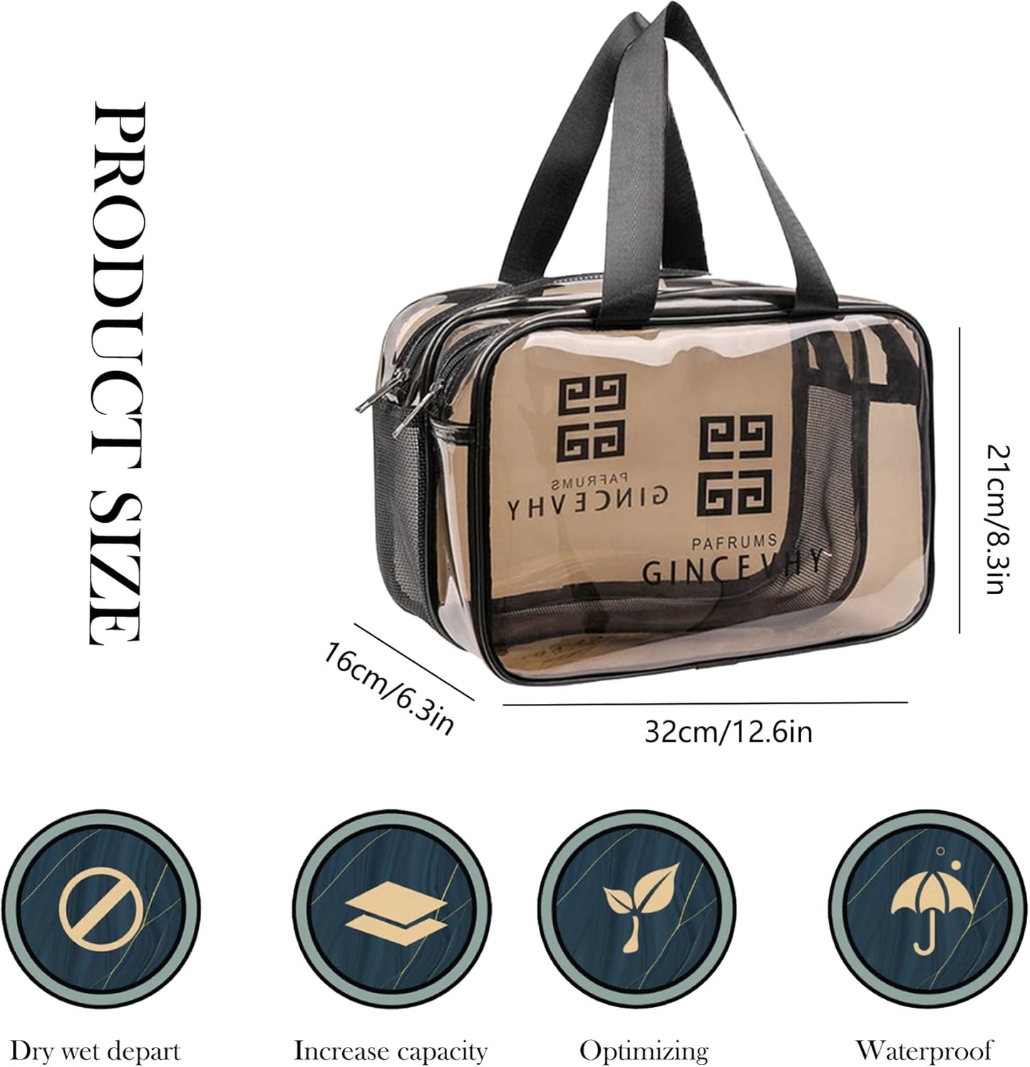 Clear Makeup Bag, Waterproof Makeup Bag ,Large Waterproof Clear Travel Bag for Toiletries - Transparent Makeup Bag with Double Zipper Design - TSA Compliant Carry-On for Men and Women - Stylish Black Trim