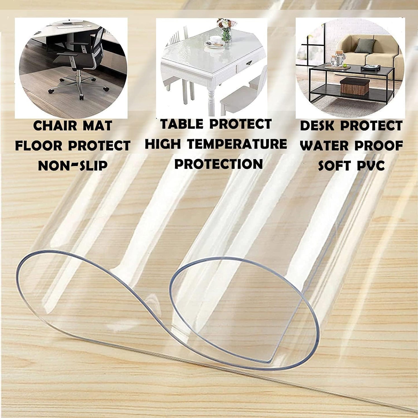 PVC Table Protector Table Cover/Protector Transparent Made to Measure (Available in )