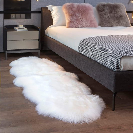 Real Genuine Sheepskin Rug Natural Sheepskin Throw Real Full Sheepskin Rugs Fluffy Fur Rug Authentic Sheepskin Seat Covers For Chairs Sheepskin Seat Pads Cushion White (70X100cm)(Double: 210x80cm)