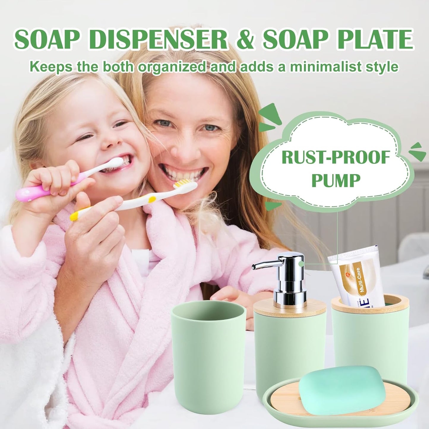 6 piece Bathroom Accessories Set with round bamboo cover