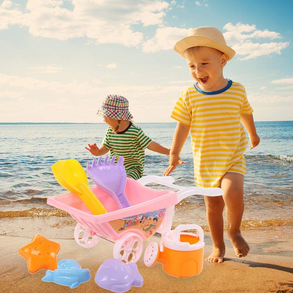 Beach Toy Set Wheelbarrow ,Wheelbarrow Beach Toy, Beach Sand Toy with Reusable Mesh Bag, Sand Water Wheel, Molds, , Beach Shovels Rakes Tool Kit, Beach Toys for Water Play