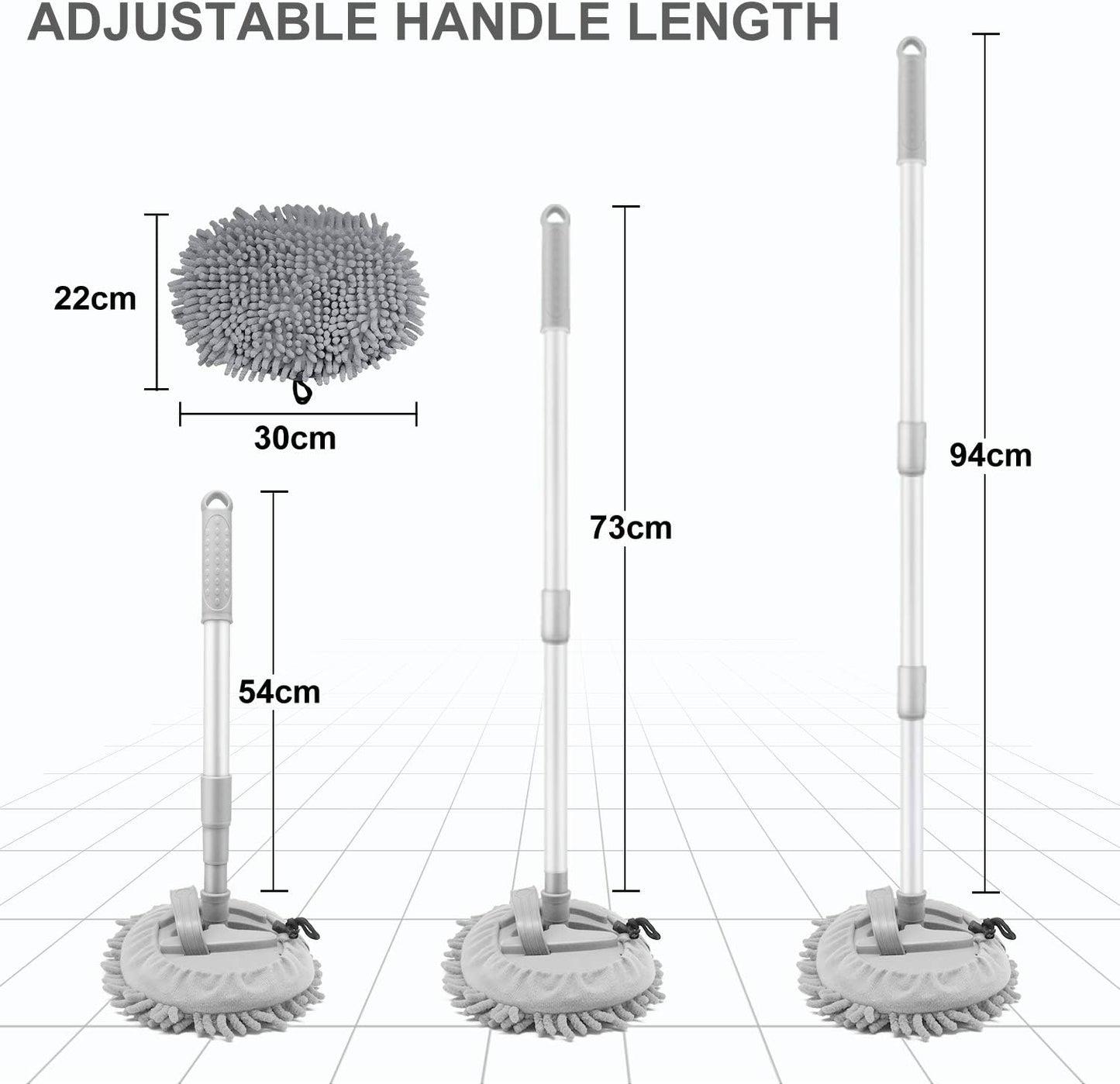 Microfibre Car Dust Mop with Extendable Use Lint-Free Scratch-Free Cleaning Brush Cleaning Tool Grey