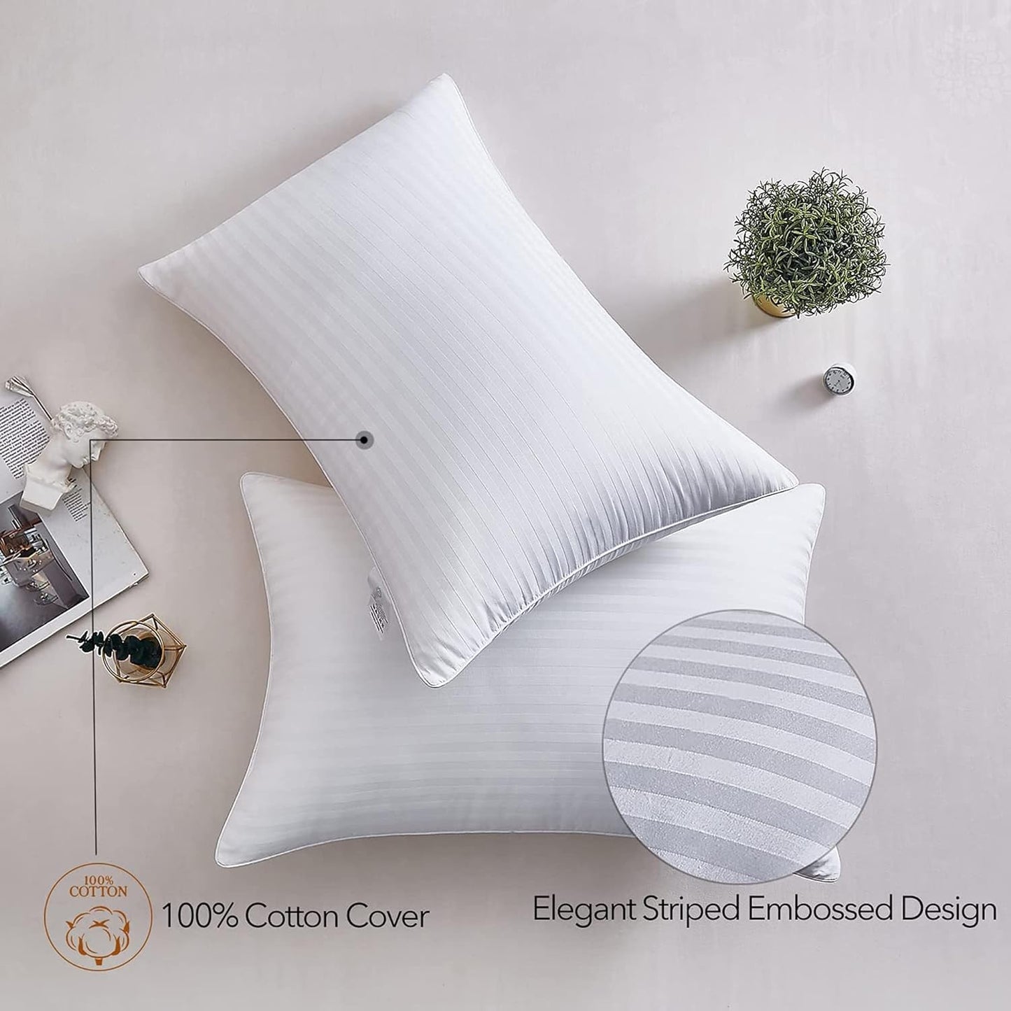 Home Pillows 2 Pack Hotel Quality Pillows Side Sleeper Bounce Back Bed Pillow Quick Rebound & Dust Proof Resistant Premium Filled Hotel Pillows Pack of 2, 100% Hypoallergenic Ultra Soft Microfibre Filling (50x75cm)